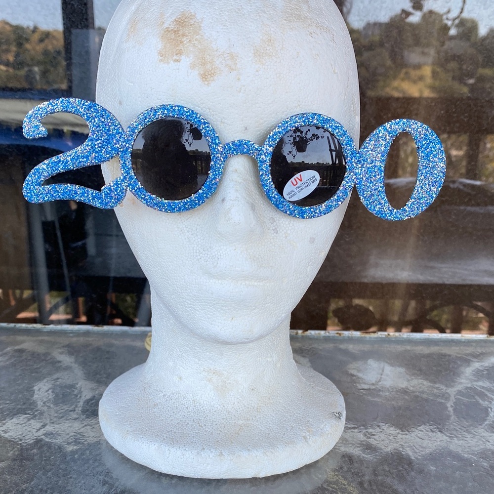 2000 party Glitter Novelty Sunglasses in Blue